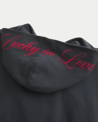 Oversized Zip-Up Lucky in Love Graphic Hoodie