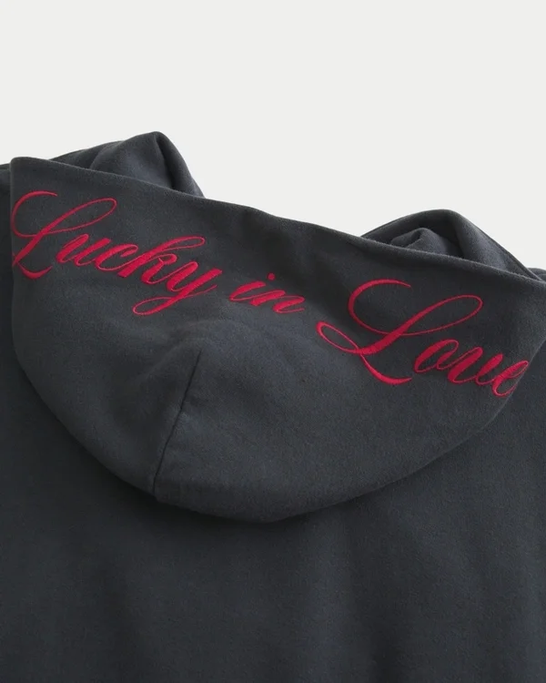 Oversized Zip-Up Lucky in Love Graphic Hoodie Oversized Zip-Up Lucky in Love Graphic Hoodie