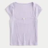 Pointelle Square-Neck Top