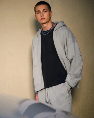 Rectangle Fit Studded Zip-Up Hoodie