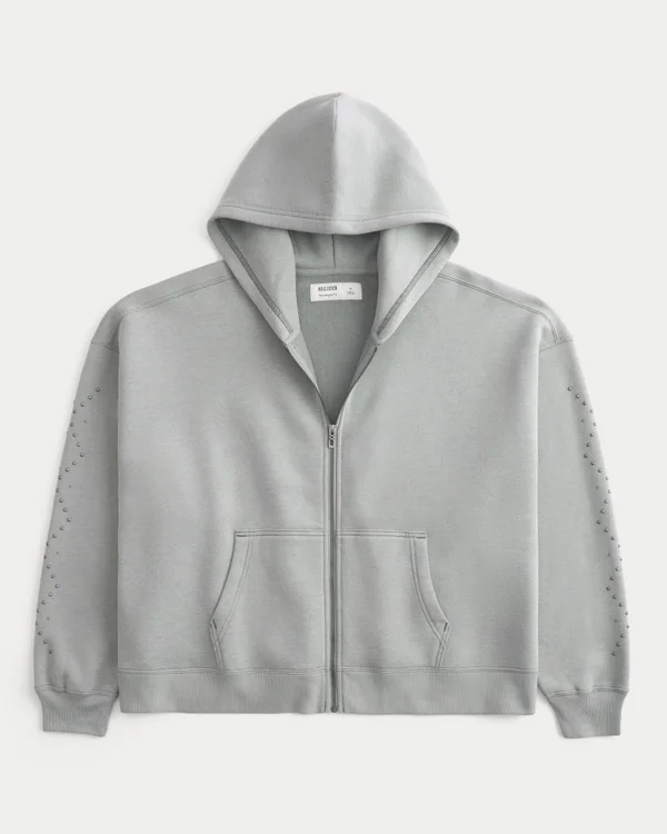 Rectangle Fit Studded Zip-Up Hoodie Rectangle Fit Studded Zip-Up Hoodie