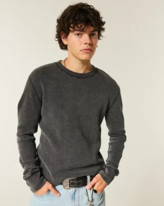 Relaxed Long-Sleeve Thermal Crew T-Shirt