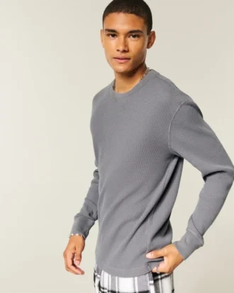 Relaxed Long-Sleeve Thermal Crew T-Shirt