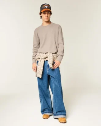 Relaxed Long-Sleeve Thermal Crew T-Shirt