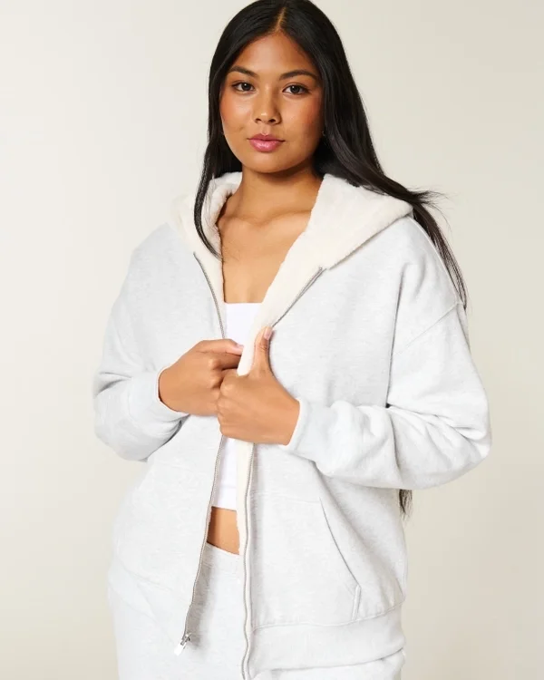 Reversible Faux Fur-Lined Fleece Zip-Up Hoodie Reversible Faux Fur-Lined Fleece Zip-Up Hoodie