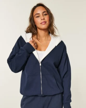 Reversible Faux Fur-Lined Fleece Zip-Up Hoodie