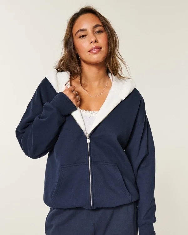 Reversible Faux Fur-Lined Fleece Zip-Up Hoodie Reversible Faux Fur-Lined Fleece Zip-Up Hoodie