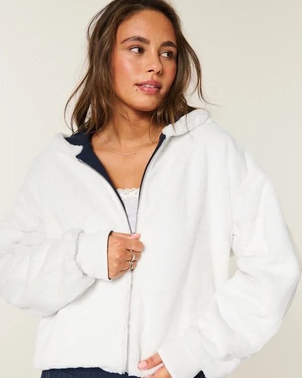 Reversible Faux Fur-Lined Fleece Zip-Up Hoodie Reversible Faux Fur-Lined Fleece Zip-Up Hoodie