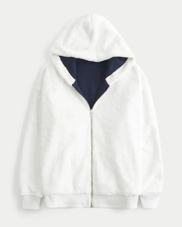 Reversible Faux Fur-Lined Fleece Zip-Up Hoodie Reversible Faux Fur-Lined Fleece Zip-Up Hoodie