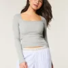 Ribbed Seamless Fabric Long-Sleeve Top