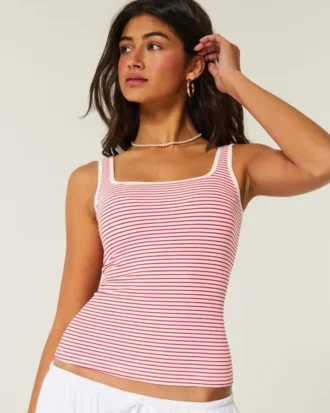 Ribbed Seamless Fabric Square-Neck Tank