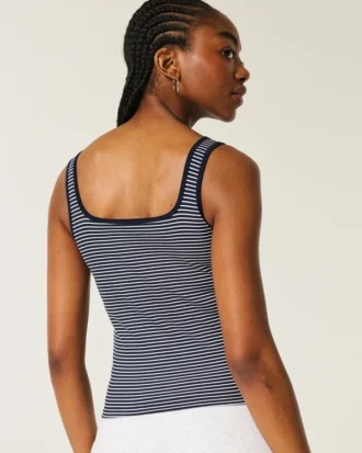 Ribbed Seamless Fabric Square-Neck Tank