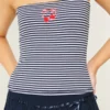 Ribbed Strapless Embroidered Cherry Tube Top