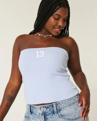 Ribbed Strapless Graphic Tube Top Ribbed Strapless Graphic Tube Top