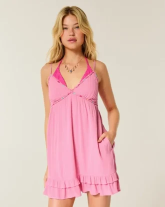 Rope Trim Babydoll Mini Dress
