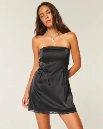Satin Strapless Bow Bodycon Dress