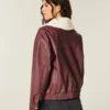 Sherpa Collar Faux Leather Bomber Jacket