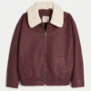 Sherpa Collar Faux Leather Bomber Jacket