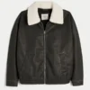 Sherpa Collar Faux Leather Bomber Jacket