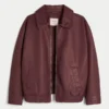 Sherpa Collar Faux Leather Bomber Jacket