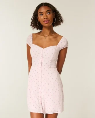 Short-Sleeve Button-Through Mini Dress