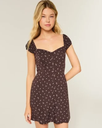 Short-Sleeve Button-Through Mini Dress