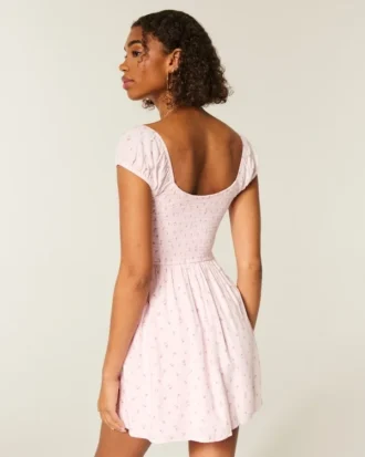 Short-Sleeve Button-Through Mini Dress