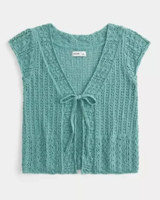 Short-Sleeve Crochet-Style Cardigan