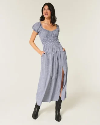 Short-Sleeve Open-Back Maxi Dress