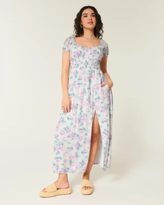 Short-Sleeve Open-Back Maxi Dress