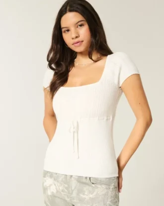 Short-Sleeve Square Neck Sweater