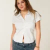 Short-Sleeve Stretch Poplin Button-Through Shirt