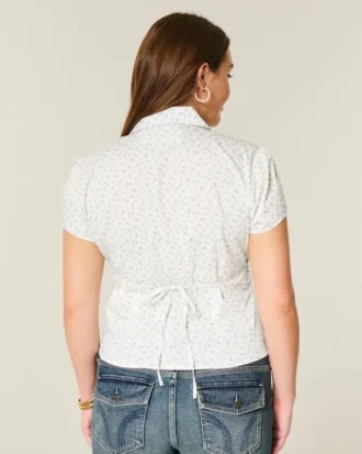 Short-Sleeve Stretch Poplin Button-Through Shirt