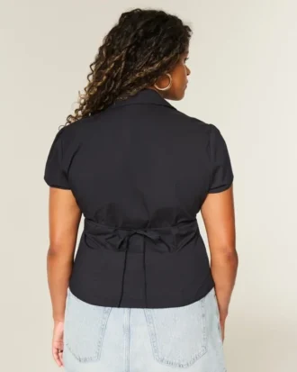 Short-Sleeve Stretch Poplin Button-Through Shirt