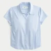Short-Sleeve Stretch Poplin Button-Through Shirt