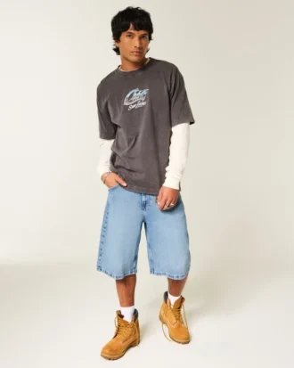 Skull Graphic Super Baggy Denim Shorts