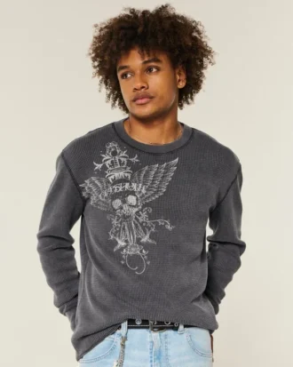 Skull Graphic Thermal Crew Shirt