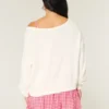 Slouchy Off-the-Shoulder Flag Heart Graphic Sweater