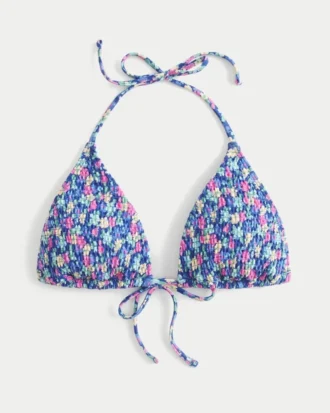 Smocked Halter Triangle Bikini Top