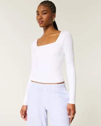 Soft Stretch Seamless Fabric Square-Neck Top