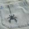 Spider Embroidery Super Baggy Denim Shorts