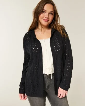 Stitchy Hooded No-Close Cardigan