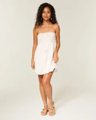 Strapless Crochet-Style Bodice Babydoll Mini Dress