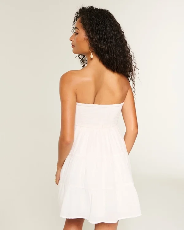 Strapless Crochet-Style Bodice Babydoll Mini Dress Strapless Crochet-Style Bodice Babydoll Mini Dress