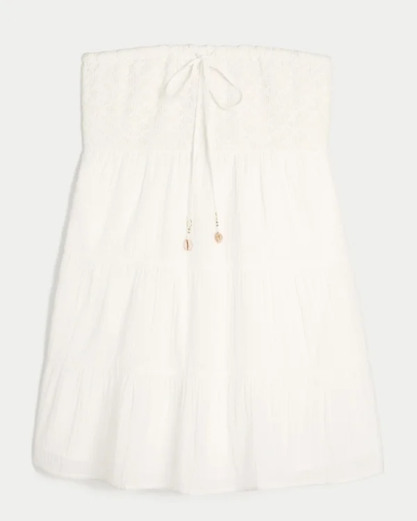 Strapless Crochet-Style Bodice Babydoll Mini Dress Strapless Crochet-Style Bodice Babydoll Mini Dress