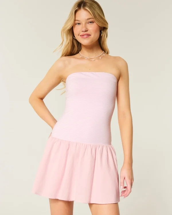 Strapless Drop-Waist Knit-Woven Mini Dress Strapless Drop-Waist Knit-Woven Mini Dress