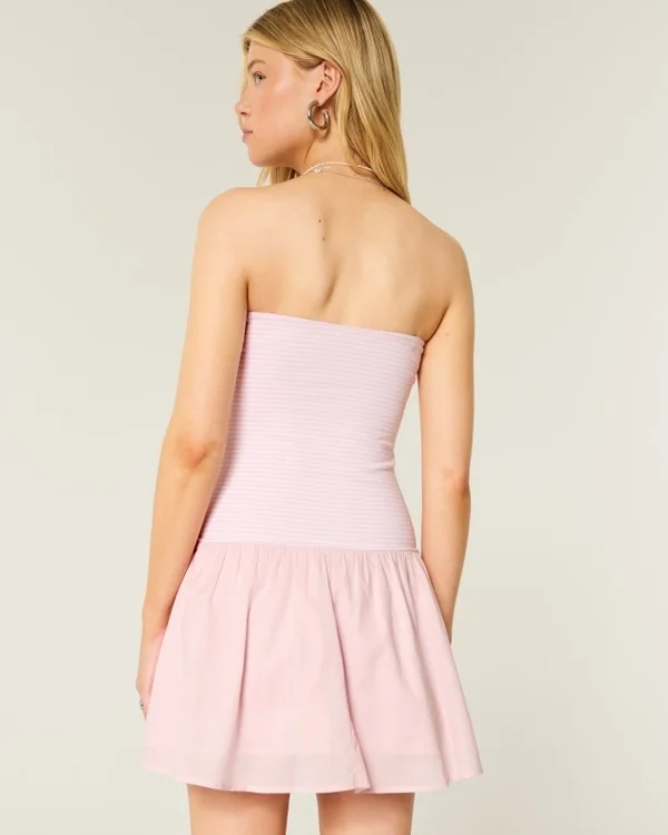 Strapless Drop-Waist Knit-Woven Mini Dress Strapless Drop-Waist Knit-Woven Mini Dress