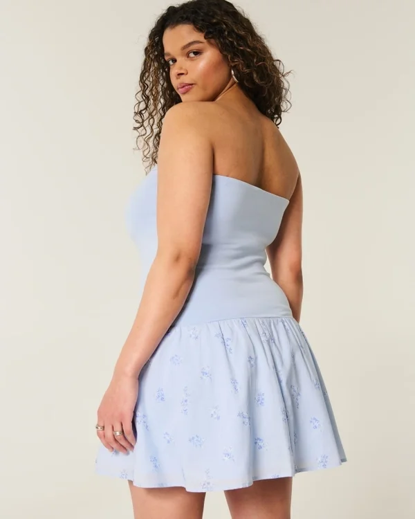 Strapless Drop-Waist Knit-Woven Mini Dress Strapless Drop-Waist Knit-Woven Mini Dress