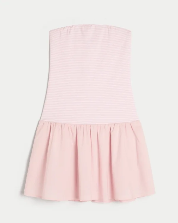 Strapless Drop-Waist Knit-Woven Mini Dress Strapless Drop-Waist Knit-Woven Mini Dress