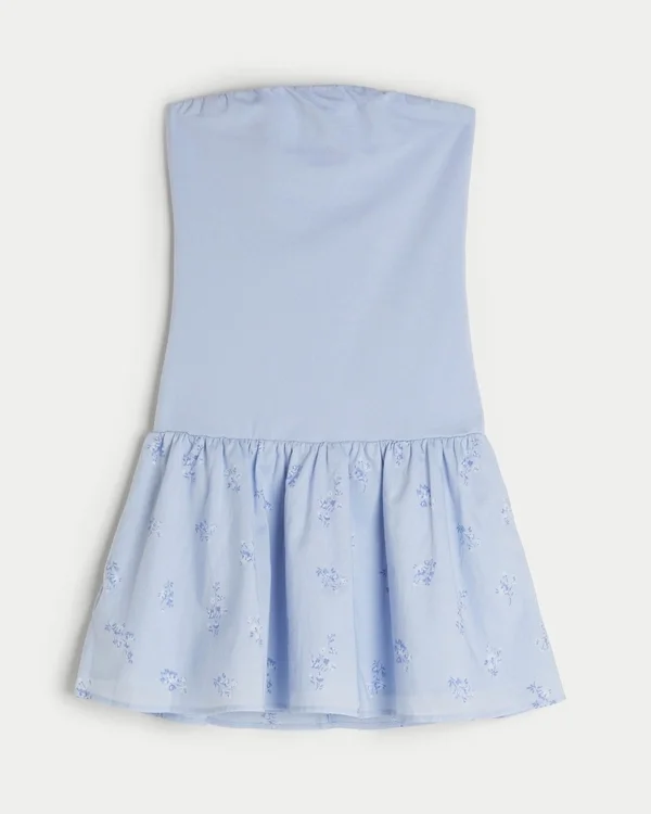 Strapless Drop-Waist Knit-Woven Mini Dress Strapless Drop-Waist Knit-Woven Mini Dress